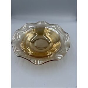 Vtg Carnival Glass Amber Marigold Iridescent 12" Bowl Scalloped Edge